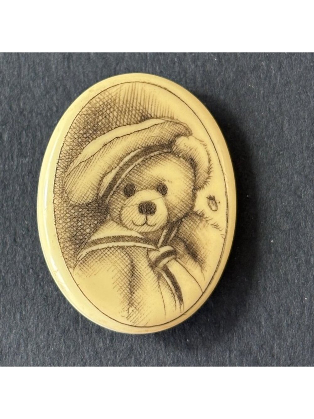 Vintage Scrimshaw Bear Brooch Teddy Bear Sailor Pin